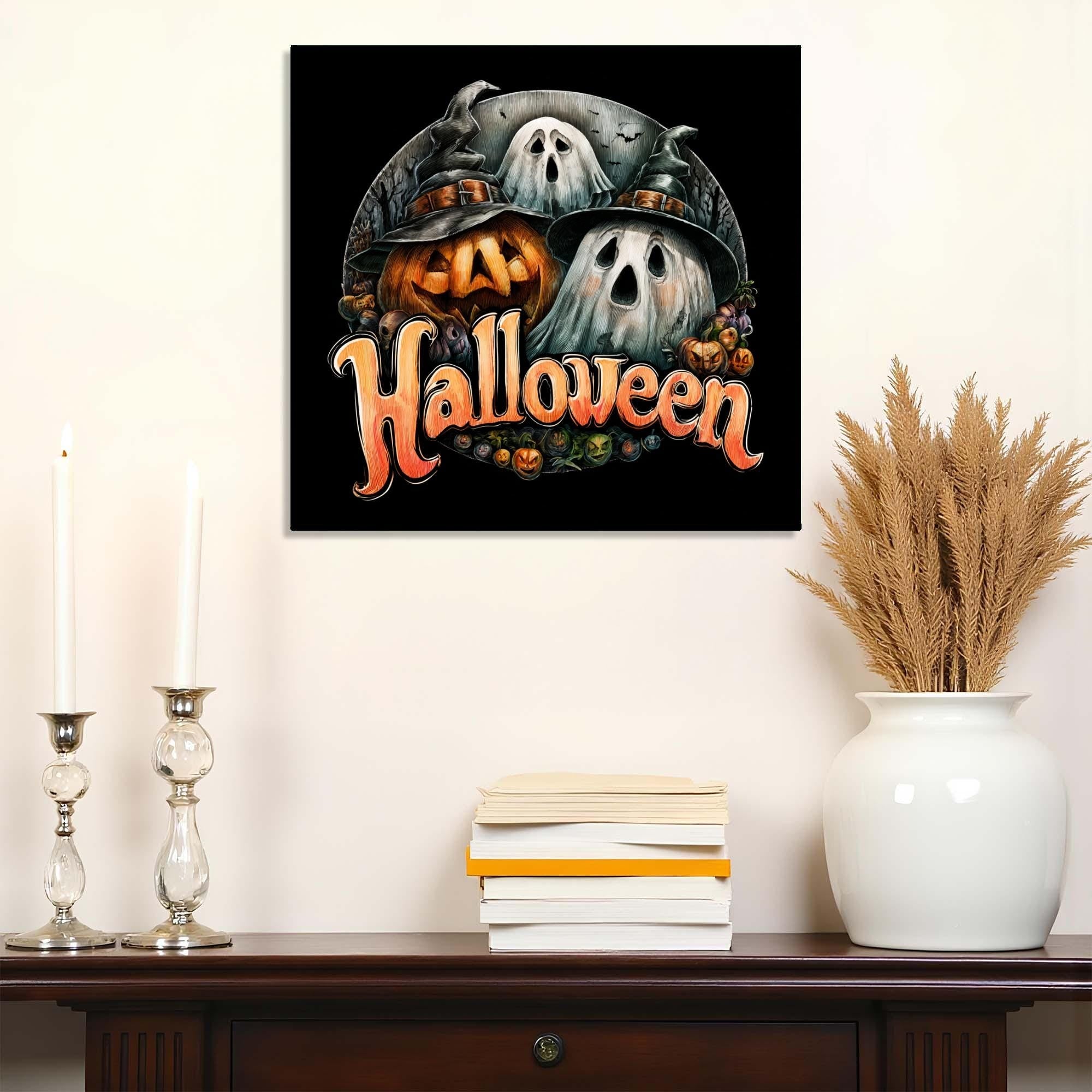 Pumpkin Ghost Tempered Glass Wall Art | Halloween Home Decor