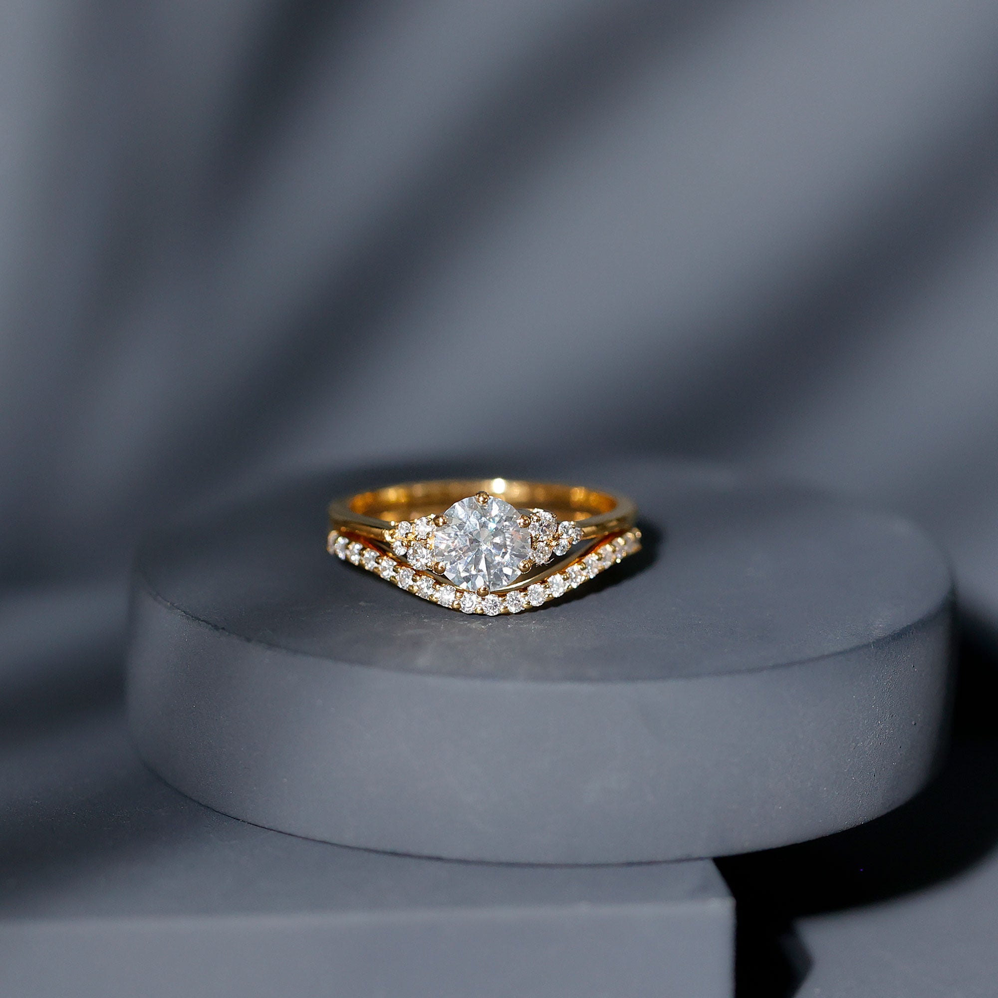 Certified Diamond Bridal Ring Set with Curved Band - Overture Gifts