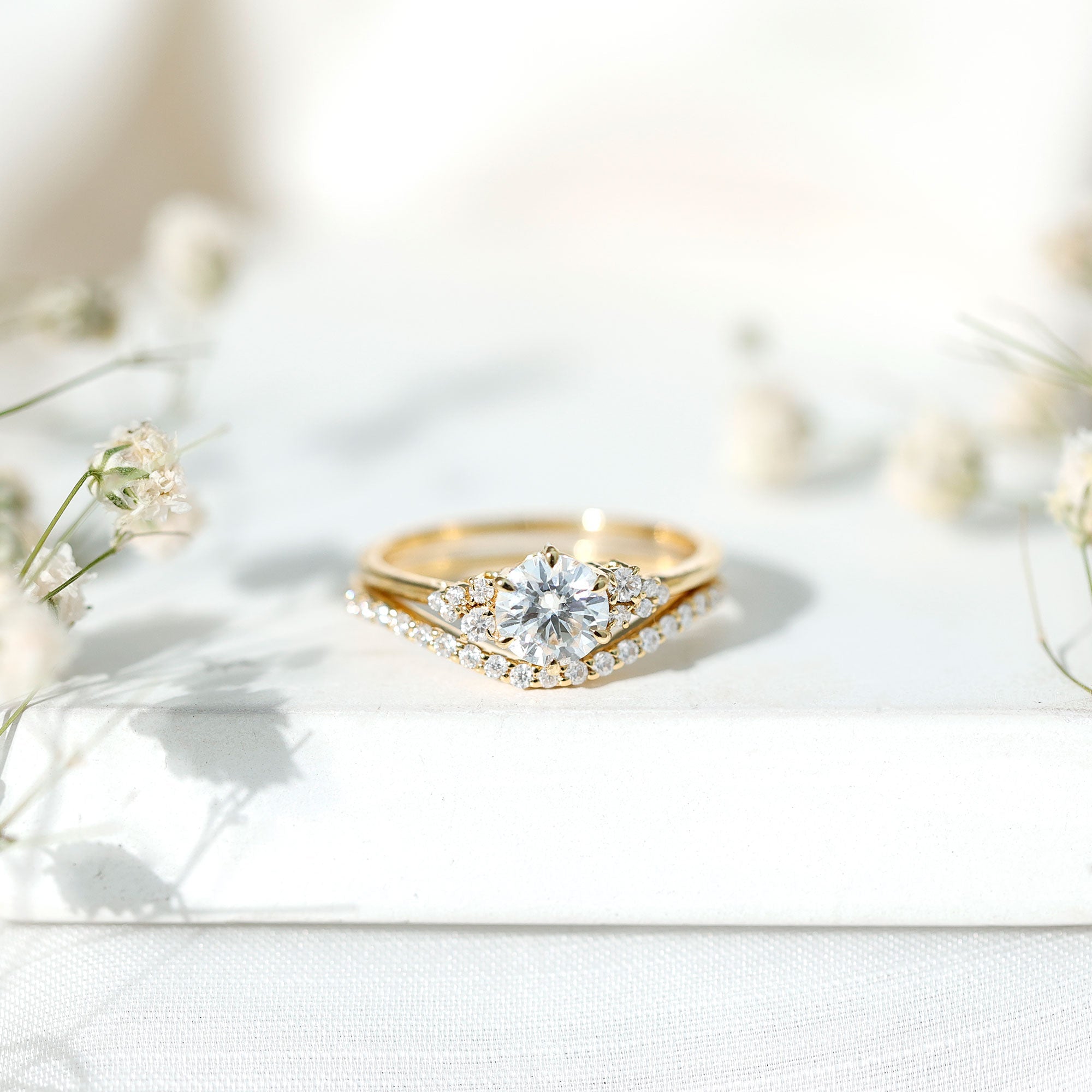 Certified Diamond Bridal Ring Set with Curved Band - Overture Gifts