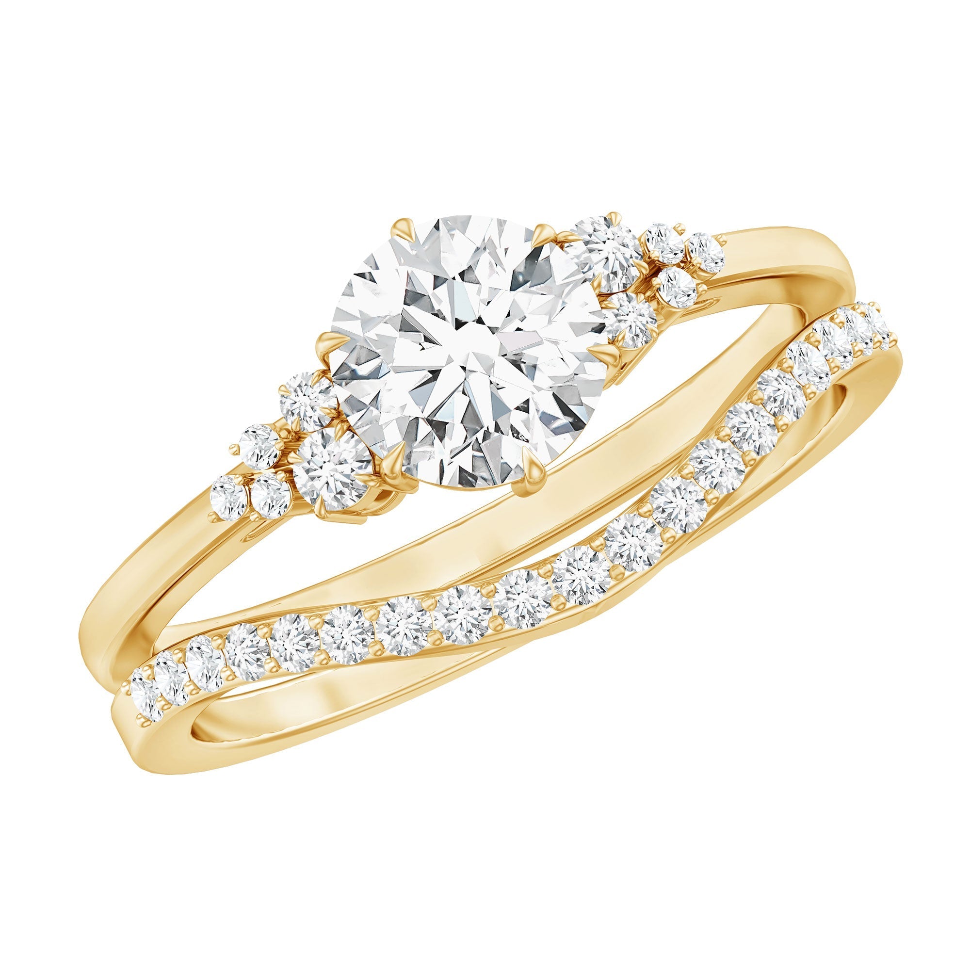 Certified Diamond Bridal Ring Set with Curved Band - Overture Gifts