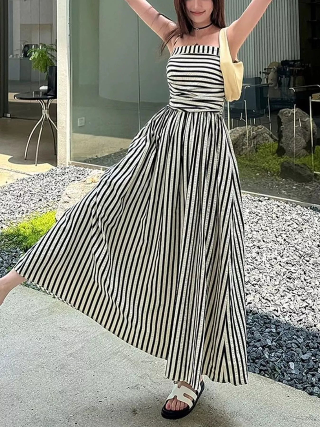 Striped Spaghetti Strap Casual Maxi Dress