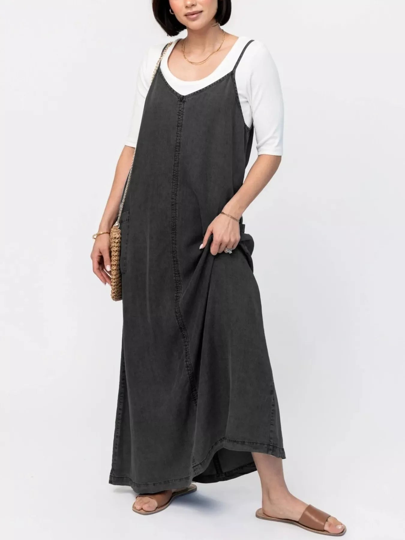Casual Washed Denim Cami Maxi Dress