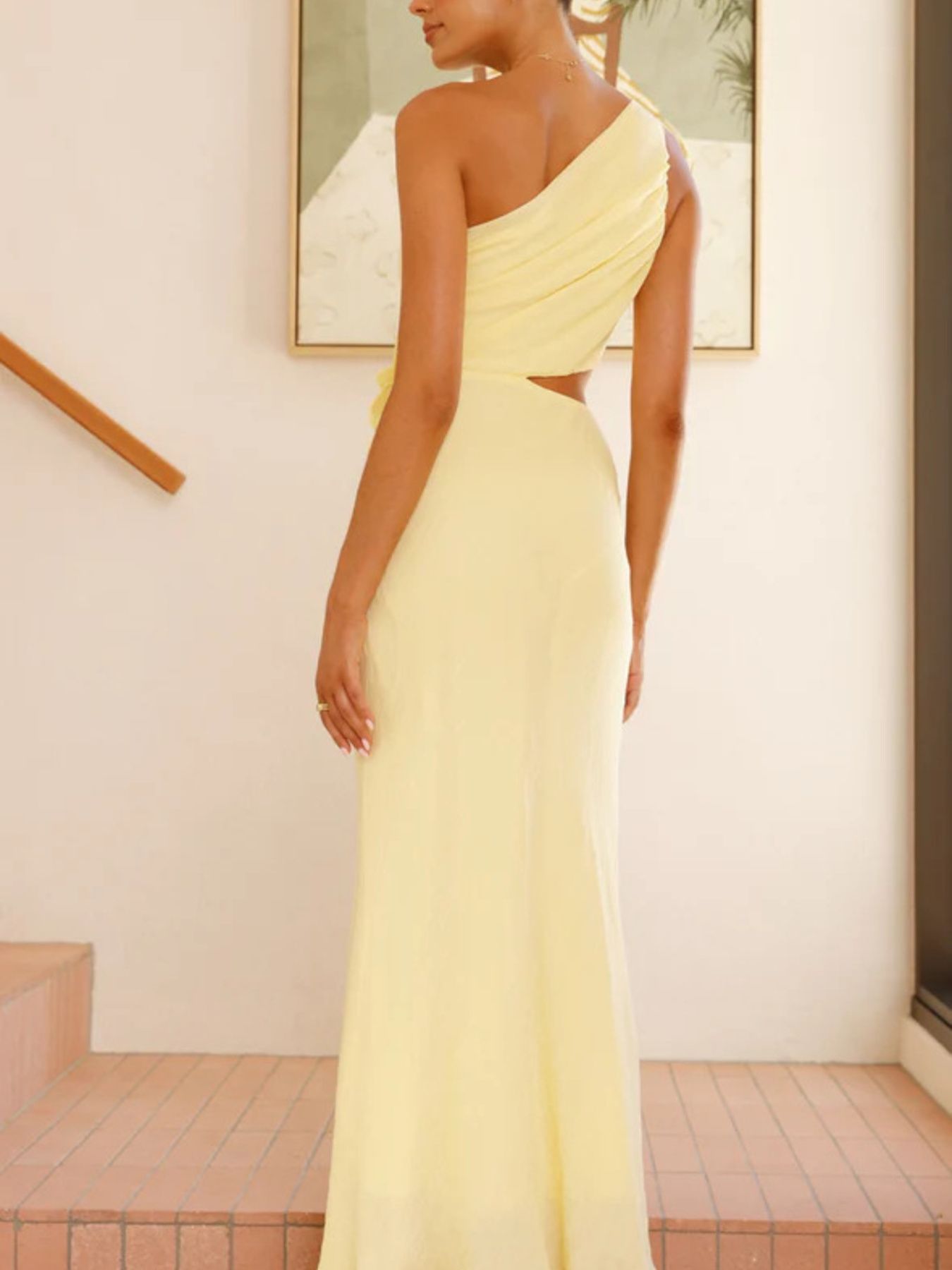 One-Shoulder Floral Cutout Dress