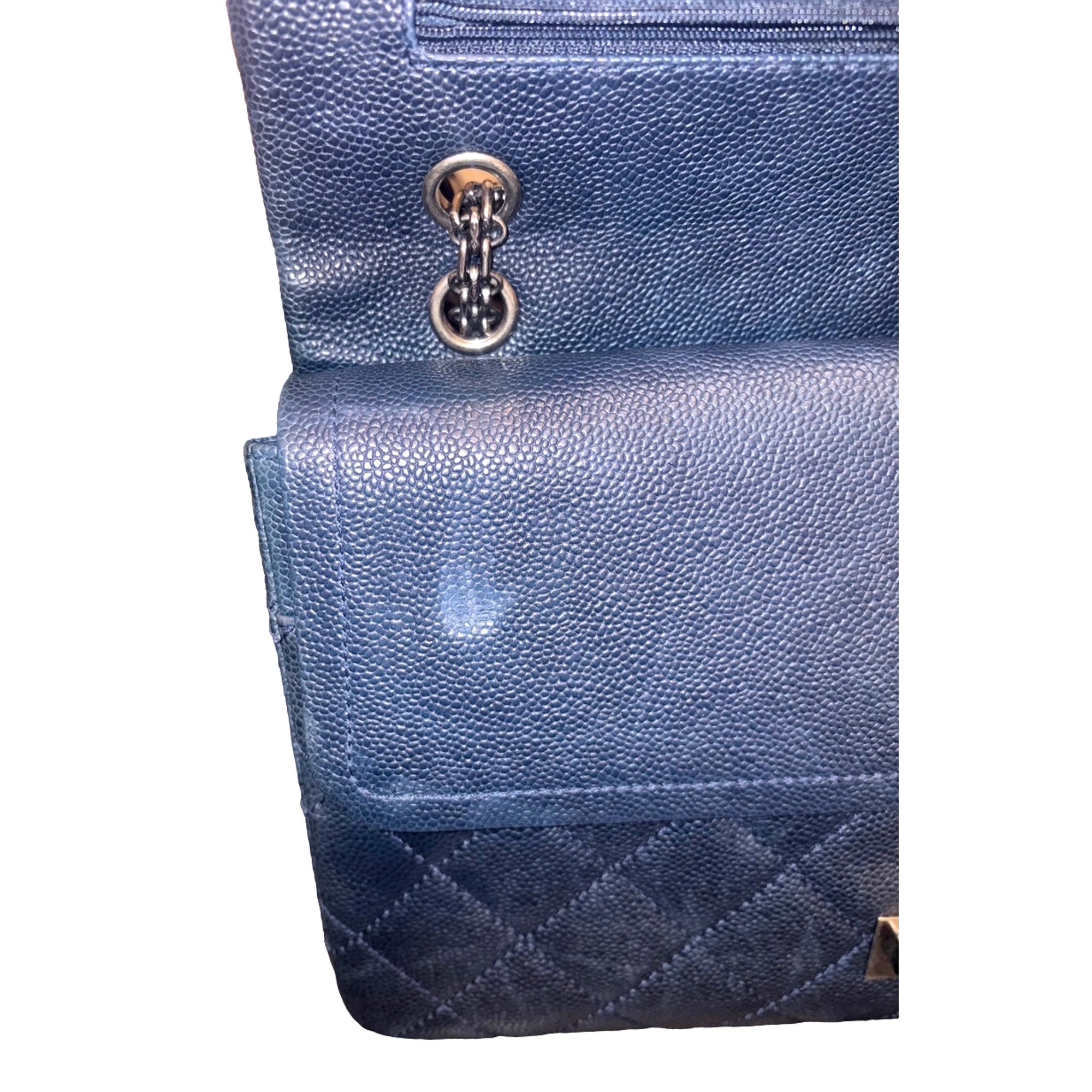 Chanel Reissue 2.55 226 Navy Caviar Leather Quilted Flap Bag Silver Chain