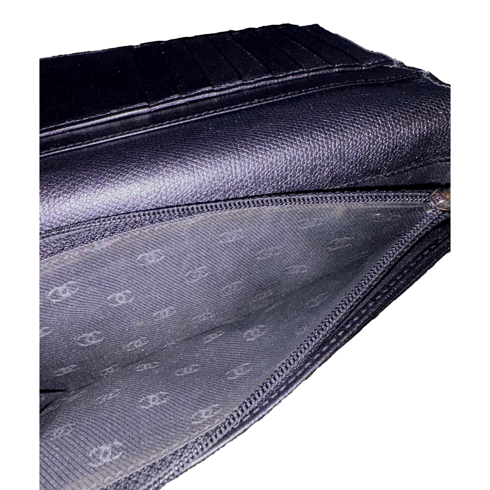 Chanel Vintage Yen Black Caviar Leather Long Wallet