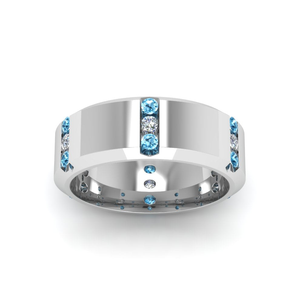 Channel Set 3 Stone Mens Anniversary Ring