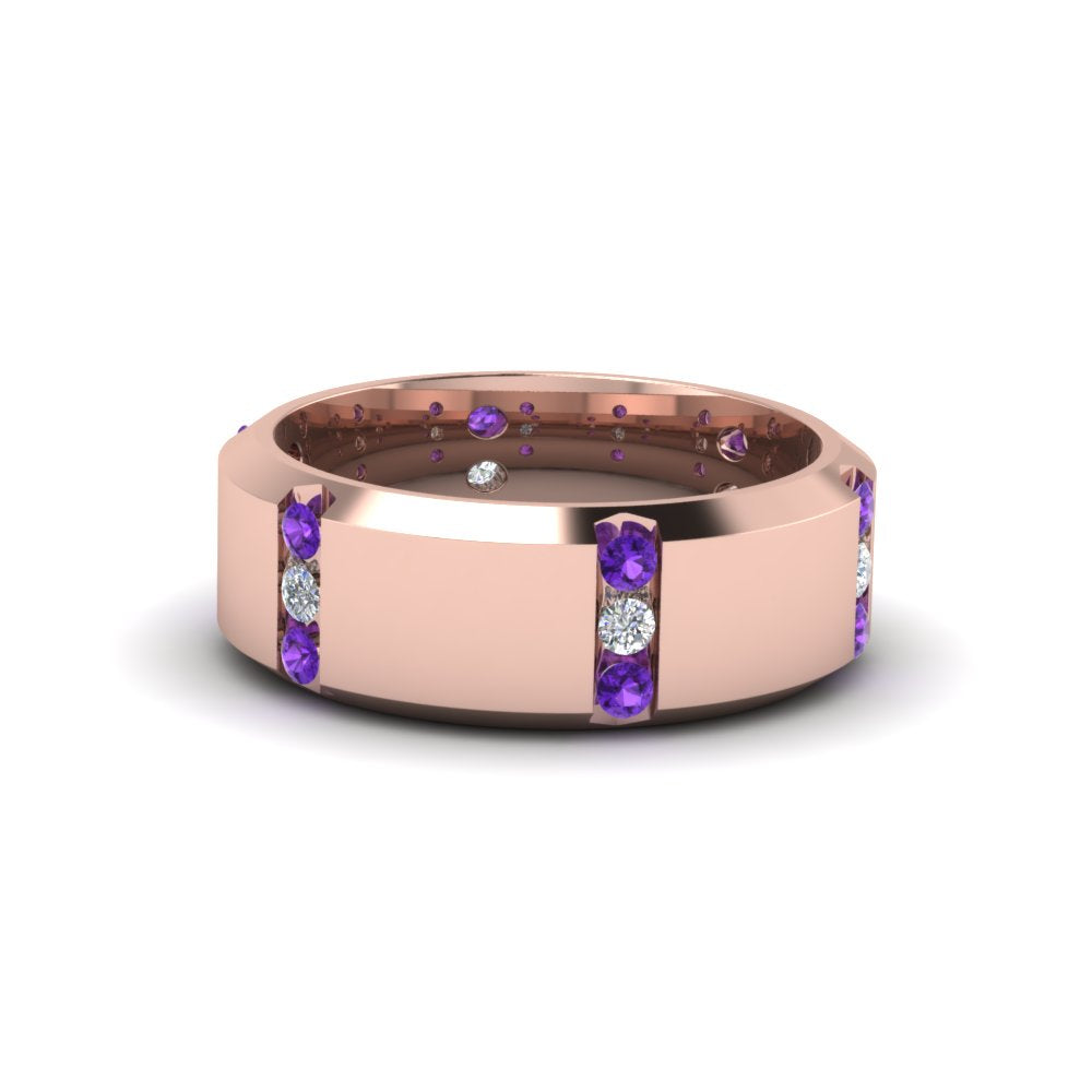 Channel Set 3 Stone Mens Anniversary Ring
