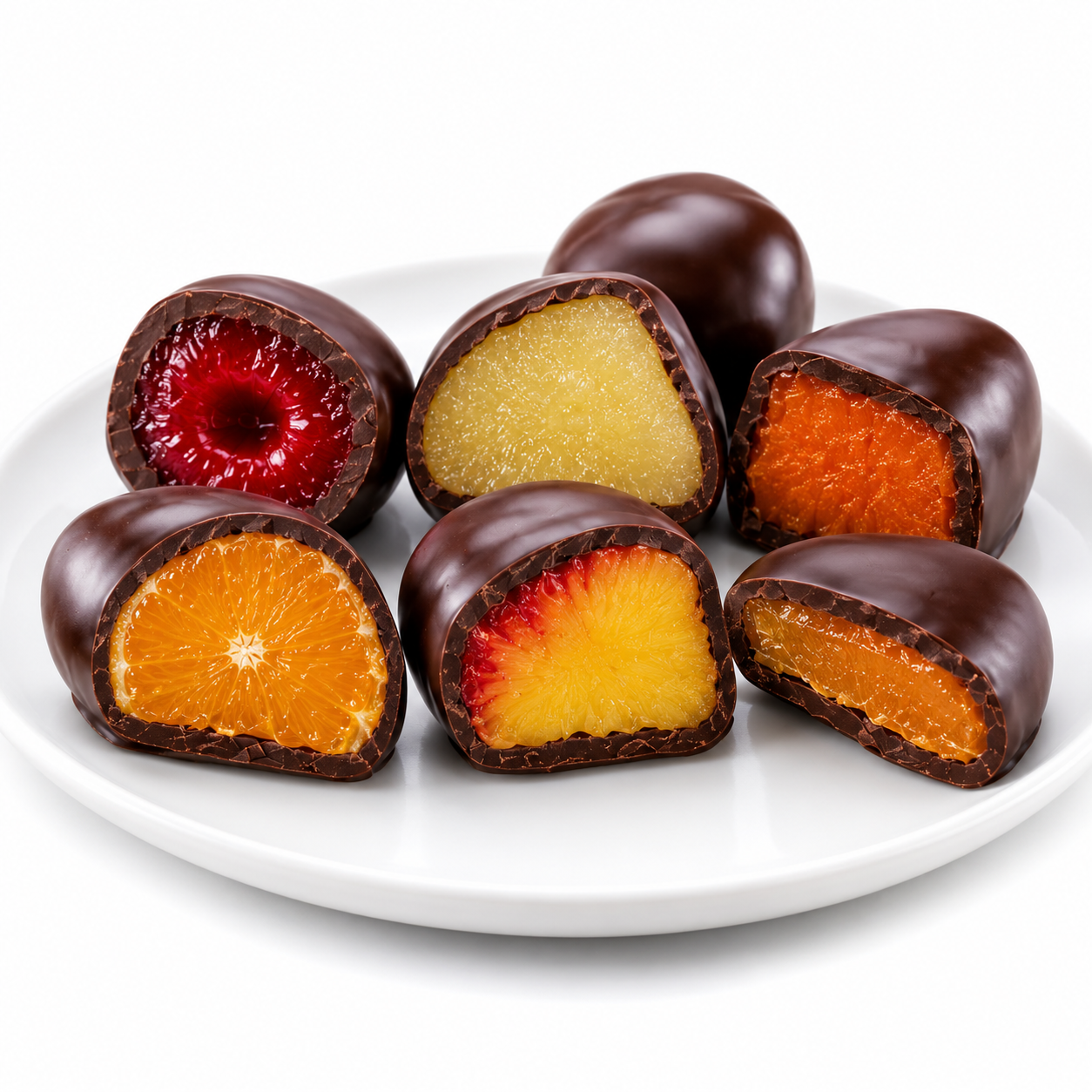 ANDY ANAND Chocolate Covered Fruits Collection Gift Box, 20 Pieces – Cherry, Pear, Pumpkin, Orange, Peach & Orange Peel Covered in Premium Dark Chocolate, Gourmet Fruit Assortment, California Made, Gift Ready