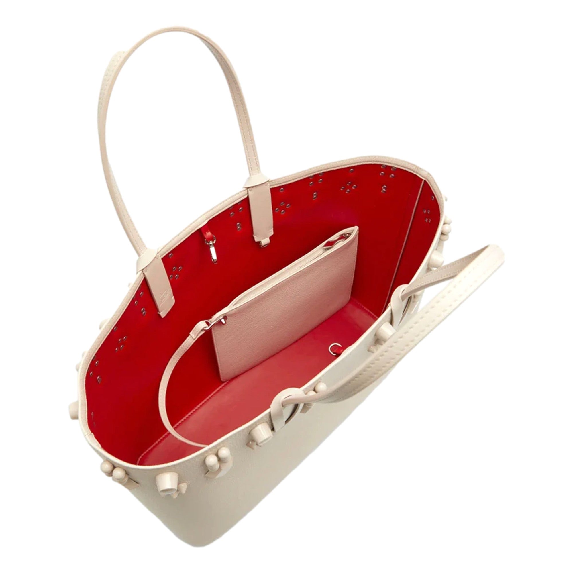Christian Louboutin Cabata Spike Large Tote Leche Ivory Leather Shoulder Bag