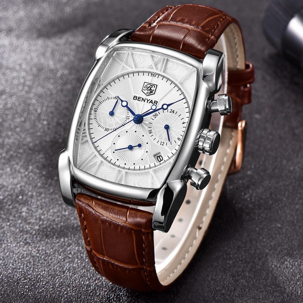 Classic Rectangle Waterproof Case Vintage Design Luxury Watches Leather Strap Business Casual Analog Wrist Watch For Men - Overture Gifts
