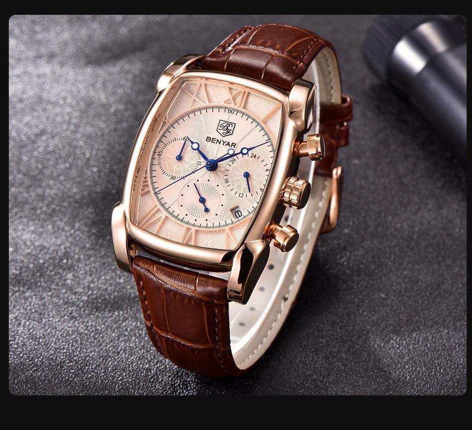 Classic Rectangle Waterproof Case Vintage Design Luxury Watches Leather Strap Business Casual Analog Wrist Watch For Men - Overture Gifts