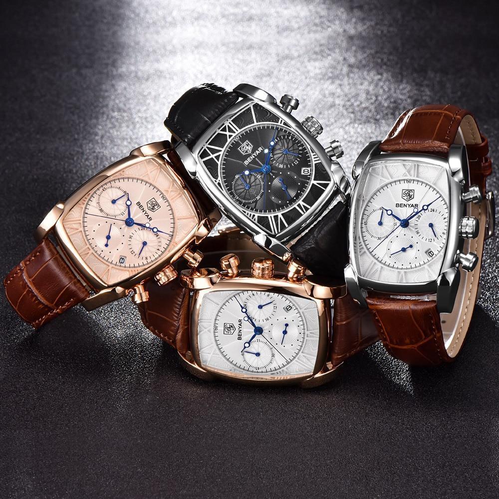 Classic Rectangle Waterproof Case Vintage Design Luxury Watches Leather Strap Business Casual Analog Wrist Watch For Men - Overture Gifts