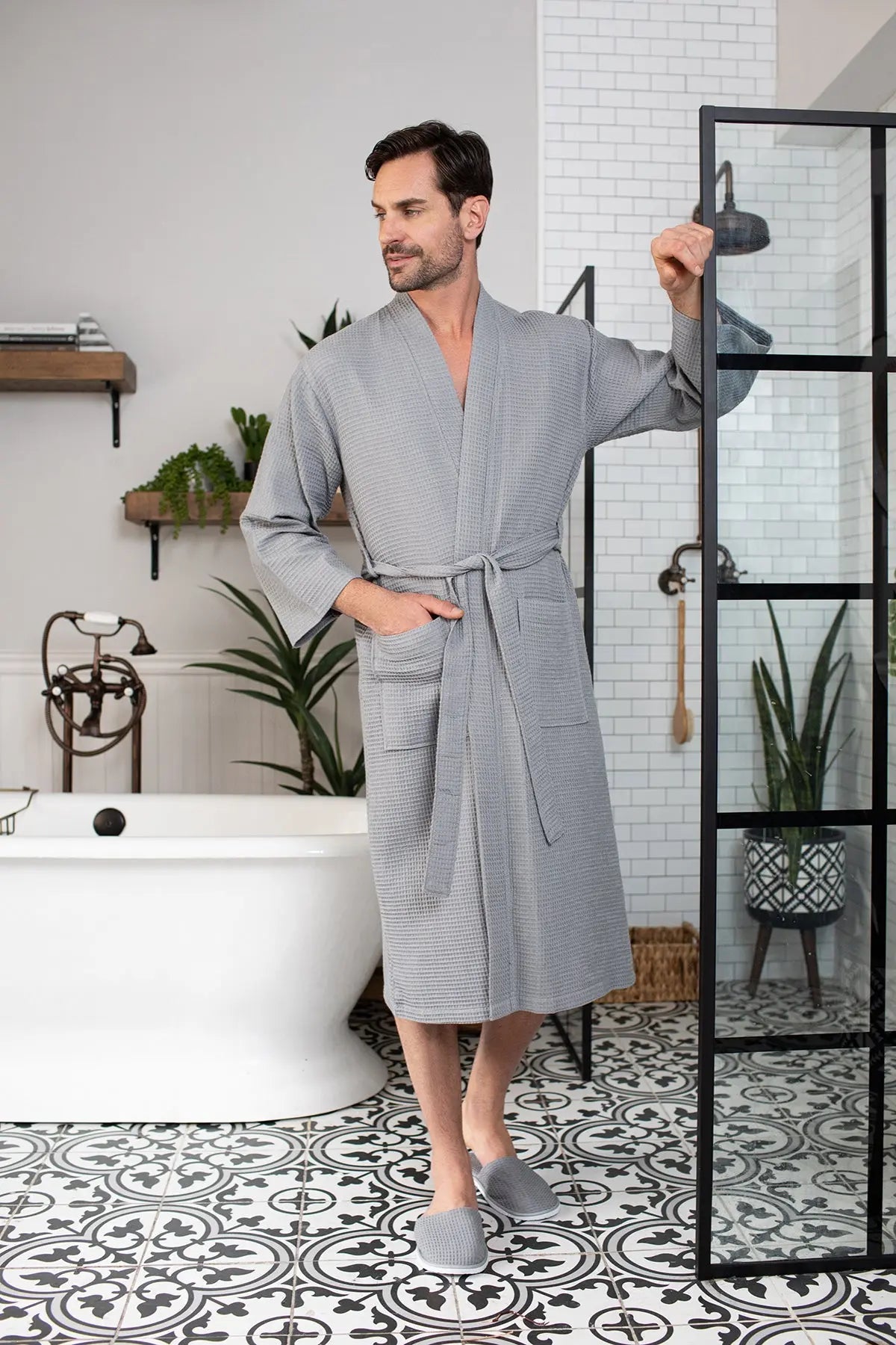 Waffle Spa Bathrobe for Men - Absorbent, Lightweight