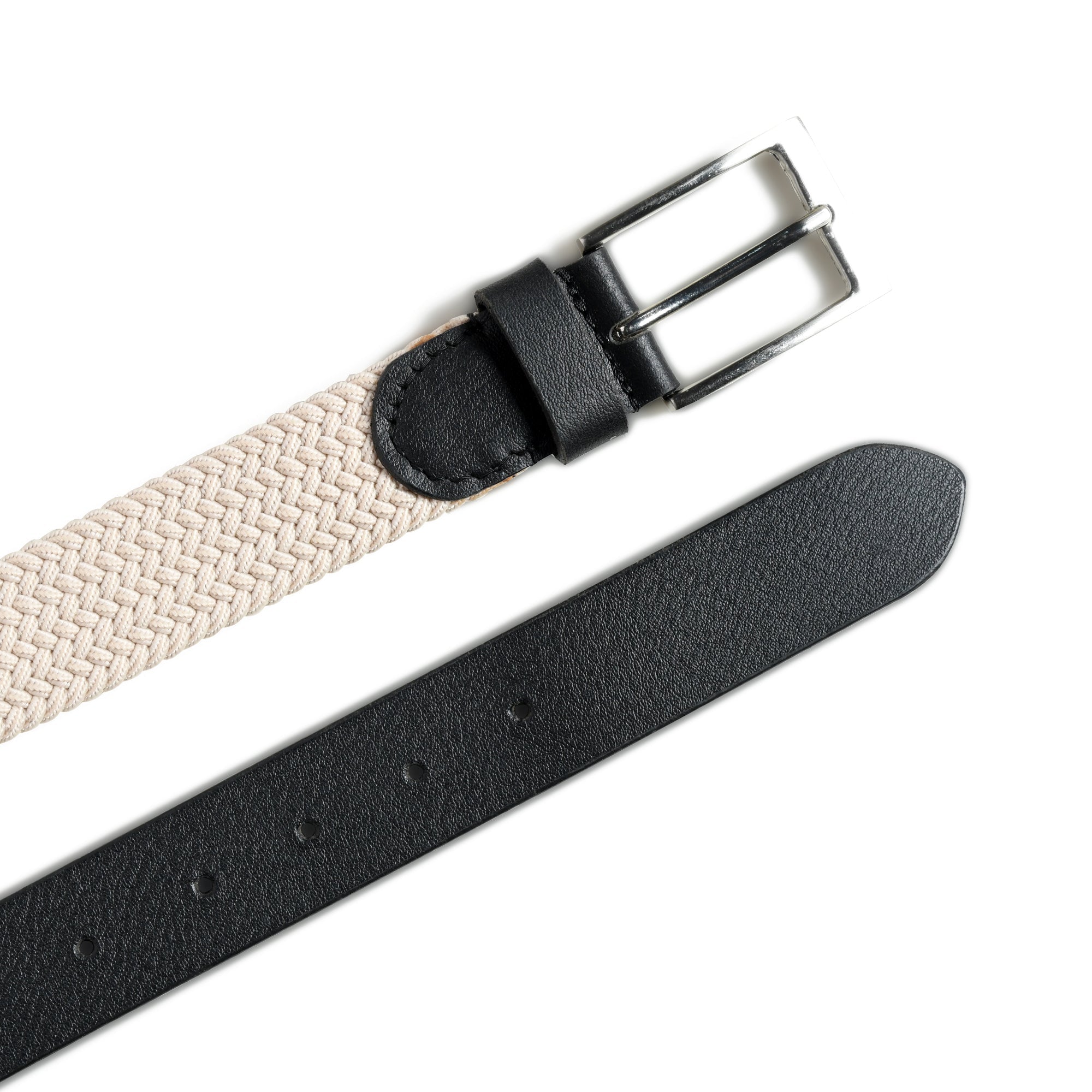 Cream & Black Braided Canvas Leather Belt - Overture Gifts