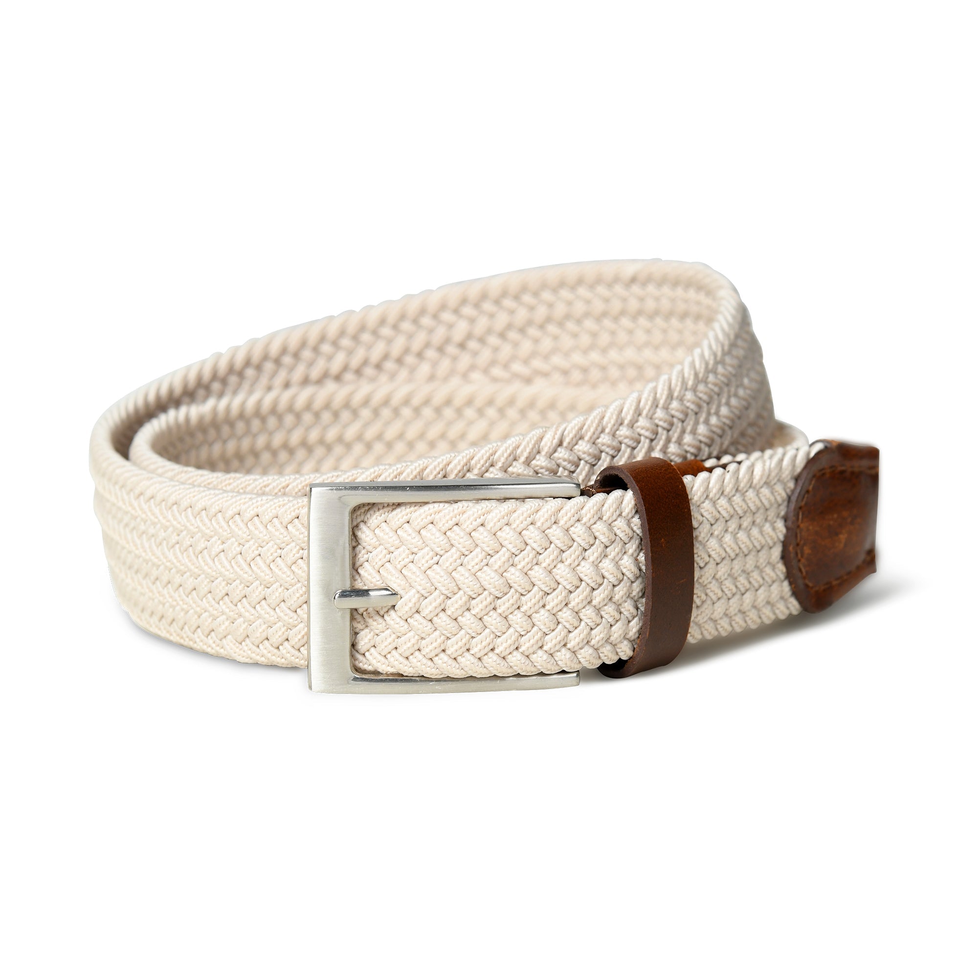 Cream & Brown Braided Canvas Leather Belt - Overture Gifts