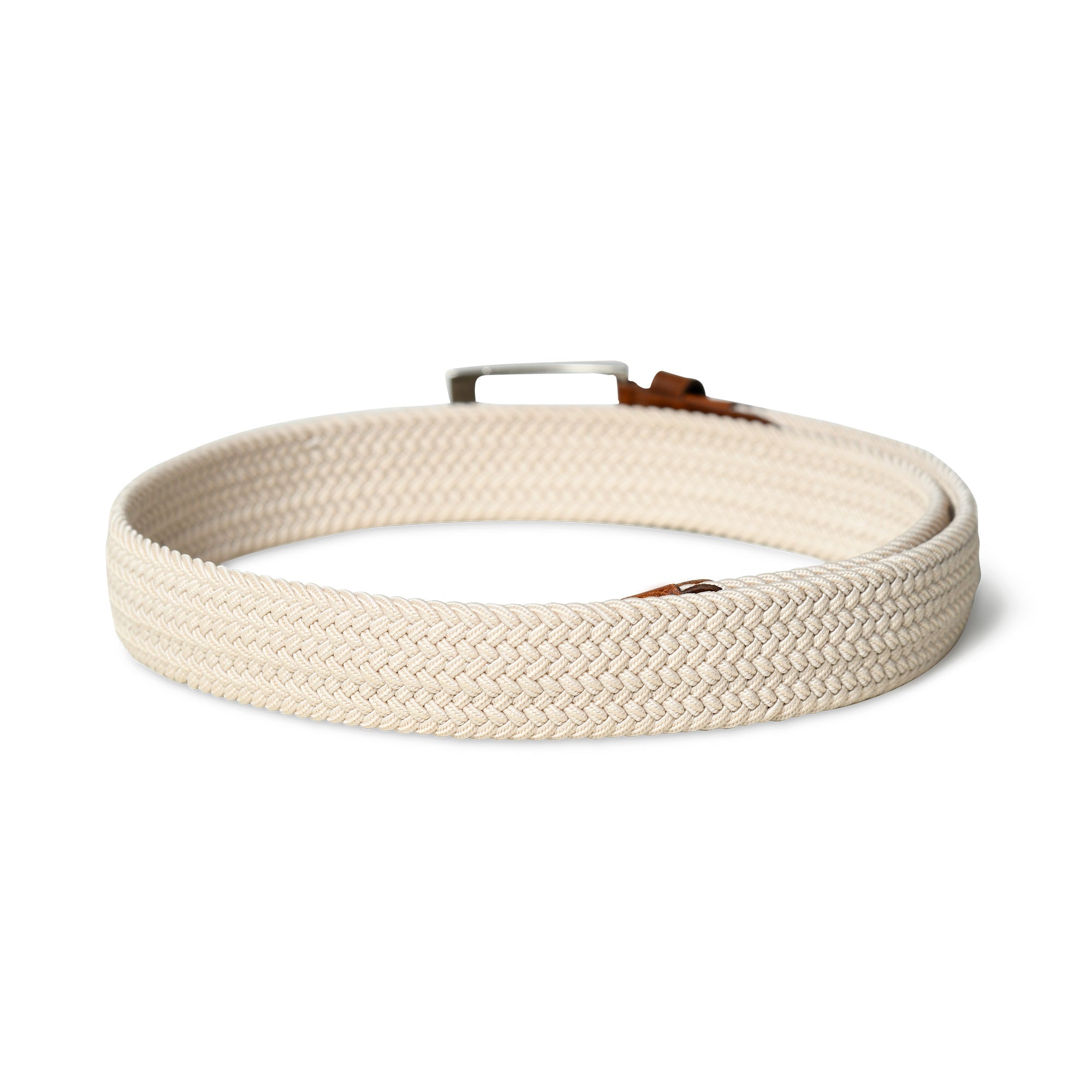 Cream & Brown Braided Canvas Leather Belt - Overture Gifts