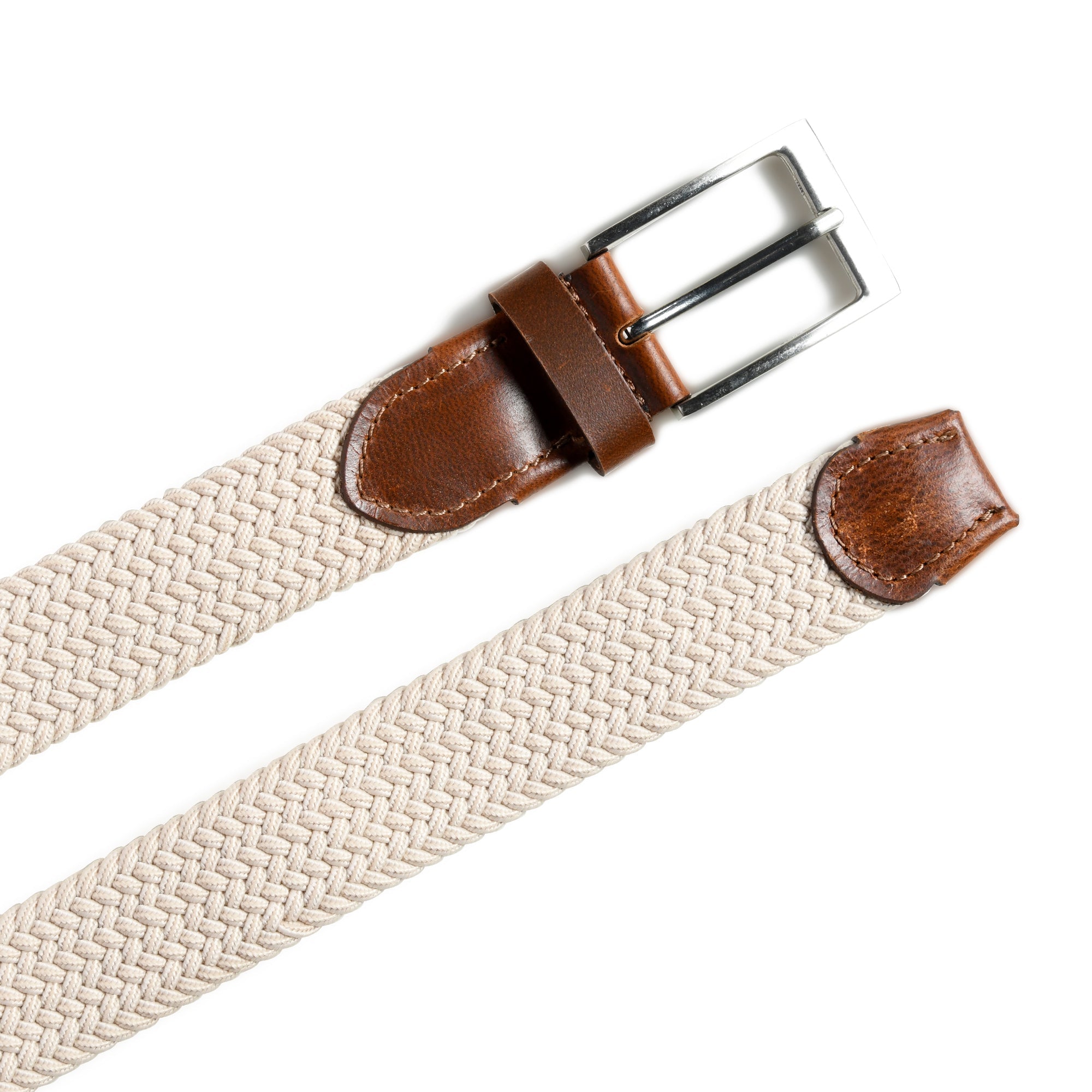 Cream & Brown Braided Canvas Leather Belt - Overture Gifts