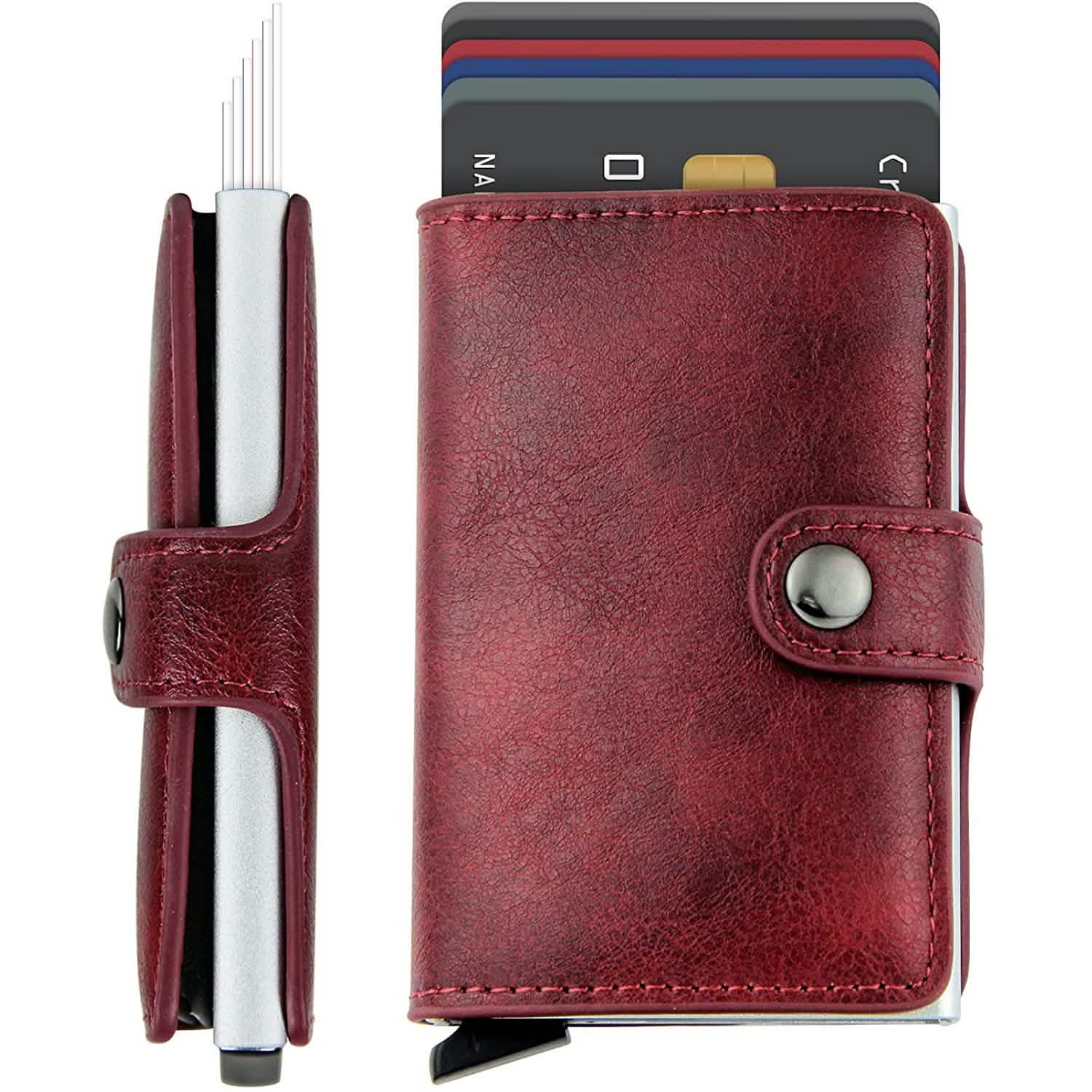 Credit Card Holder RFID Blocking Genuine Leather Vintage Aluminum Business Wallet