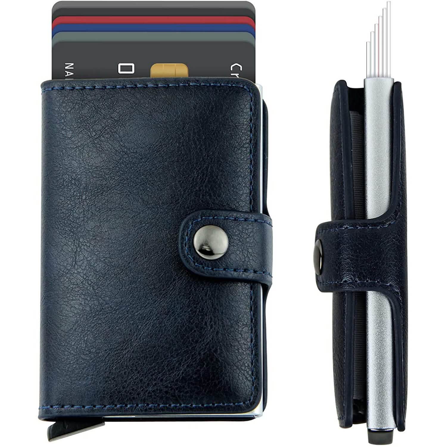 Credit Card Holder RFID Blocking Genuine Leather Vintage Aluminum Business Wallet