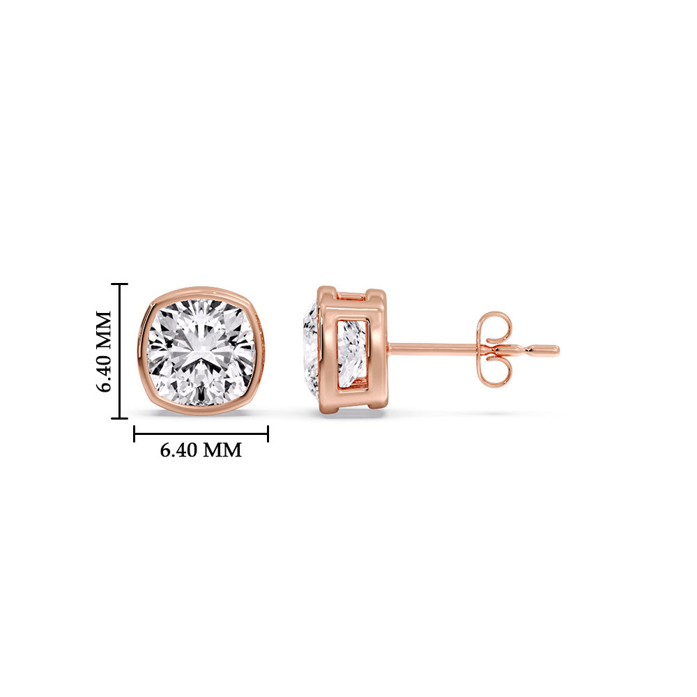 Cushion Diamond Bezel Set Solitaire Certified Stud Earrings