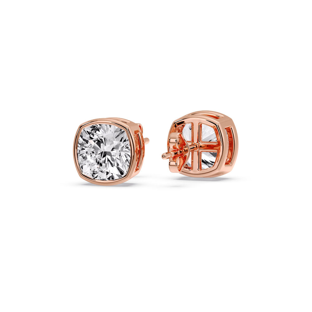 Cushion Diamond Bezel Set Solitaire Certified Stud Earrings