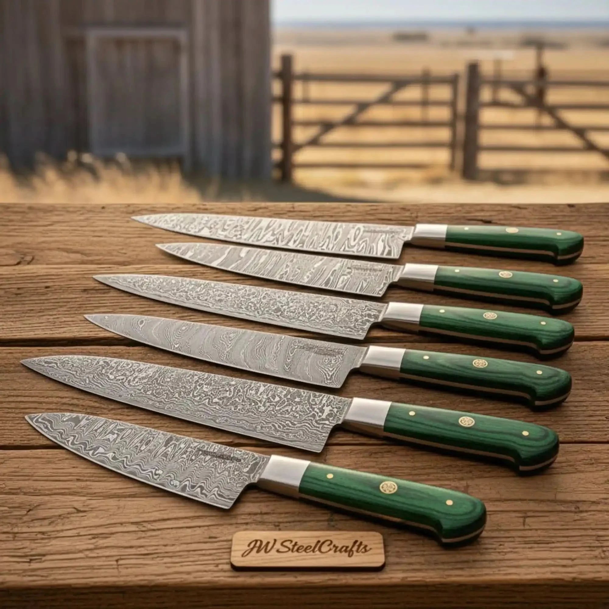 6-Piece Custom Damascus Kitchen Knife Bundle — Professional Chef and Utility Set