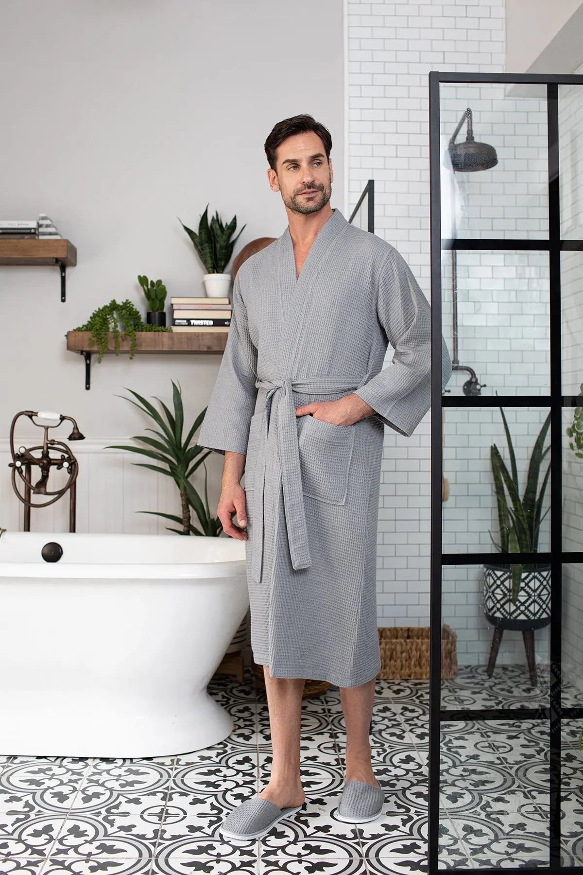 Waffle Spa Bathrobe for Men - Absorbent, Lightweight