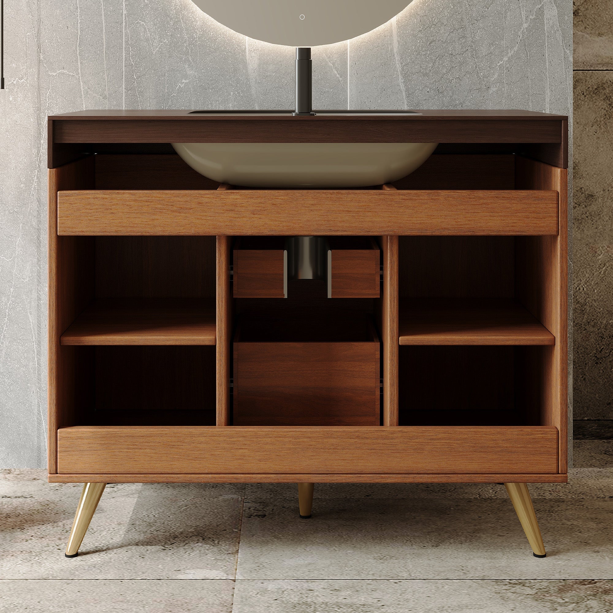 36" Modern Freestanding Bathroom Vanity with Sintered Stone Top
