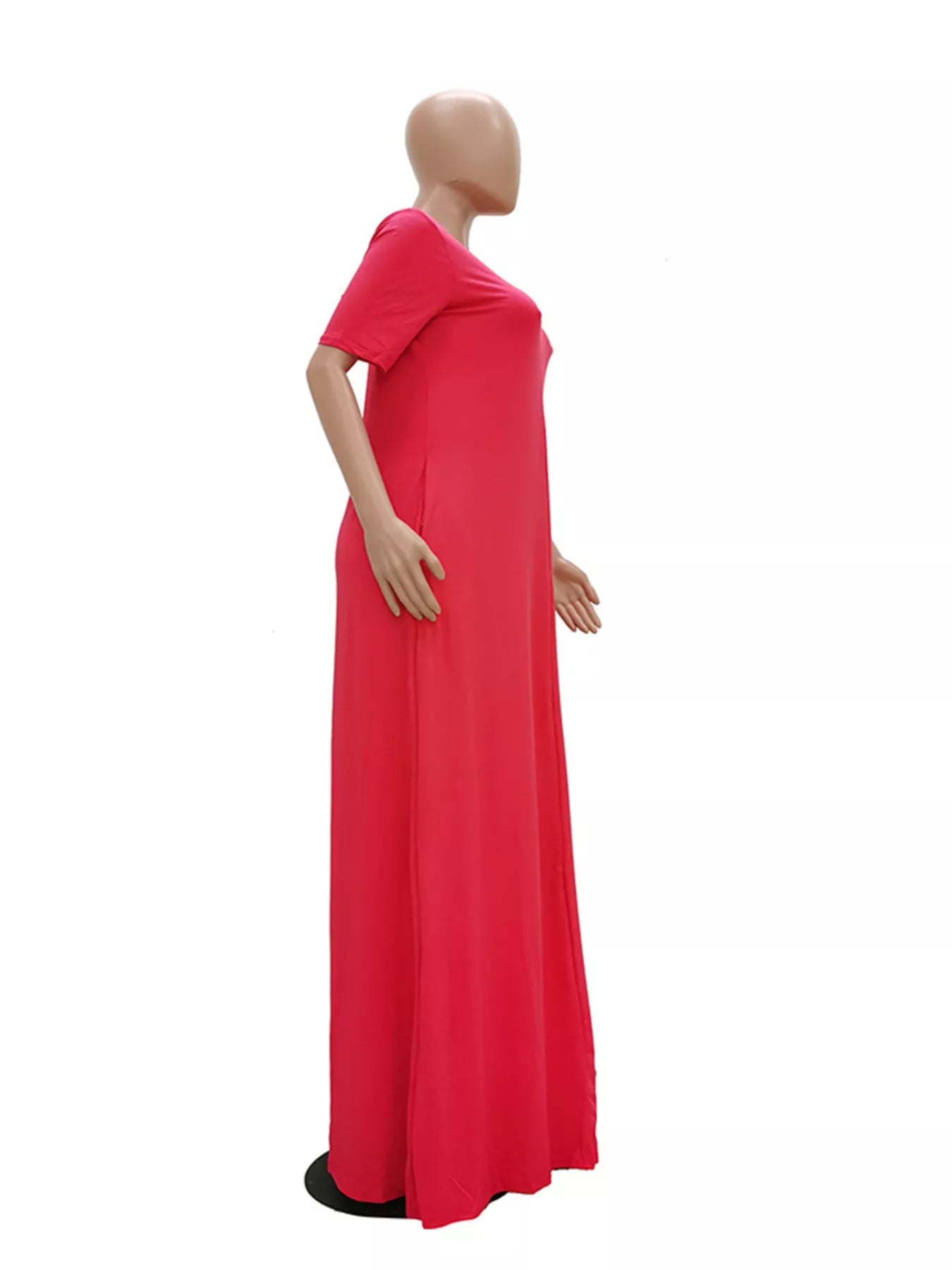 Full Size Solid Color Short Sleeve Maxi Dress Plus Size