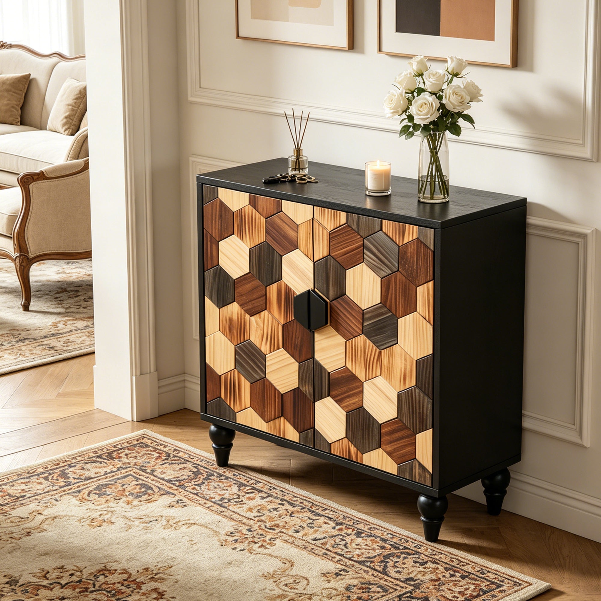 30.31" Sideboard With Honeycomb Pattern, Modern Accent Cabinet