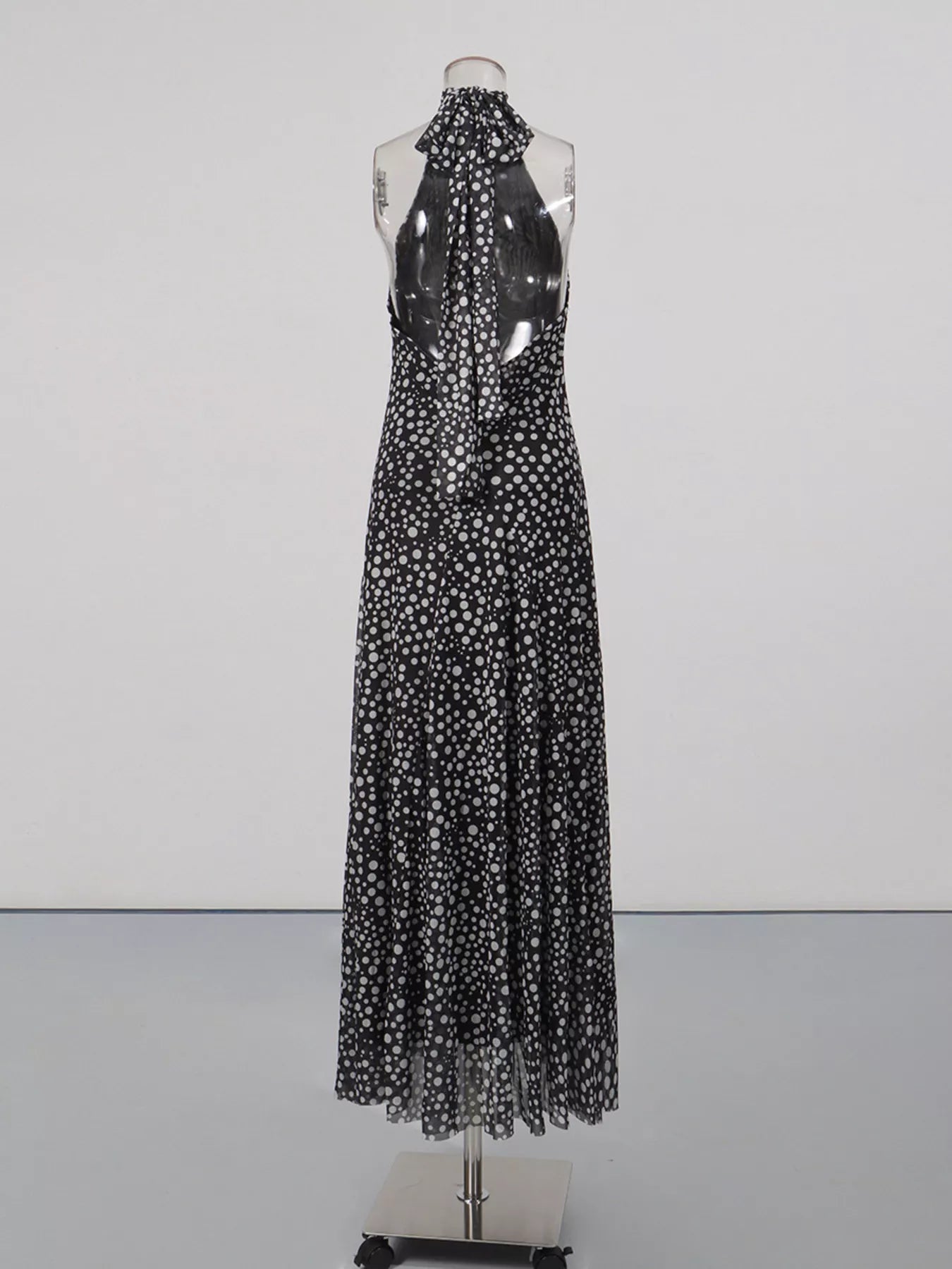 Halter Neck Polka Dot Maxi Dress