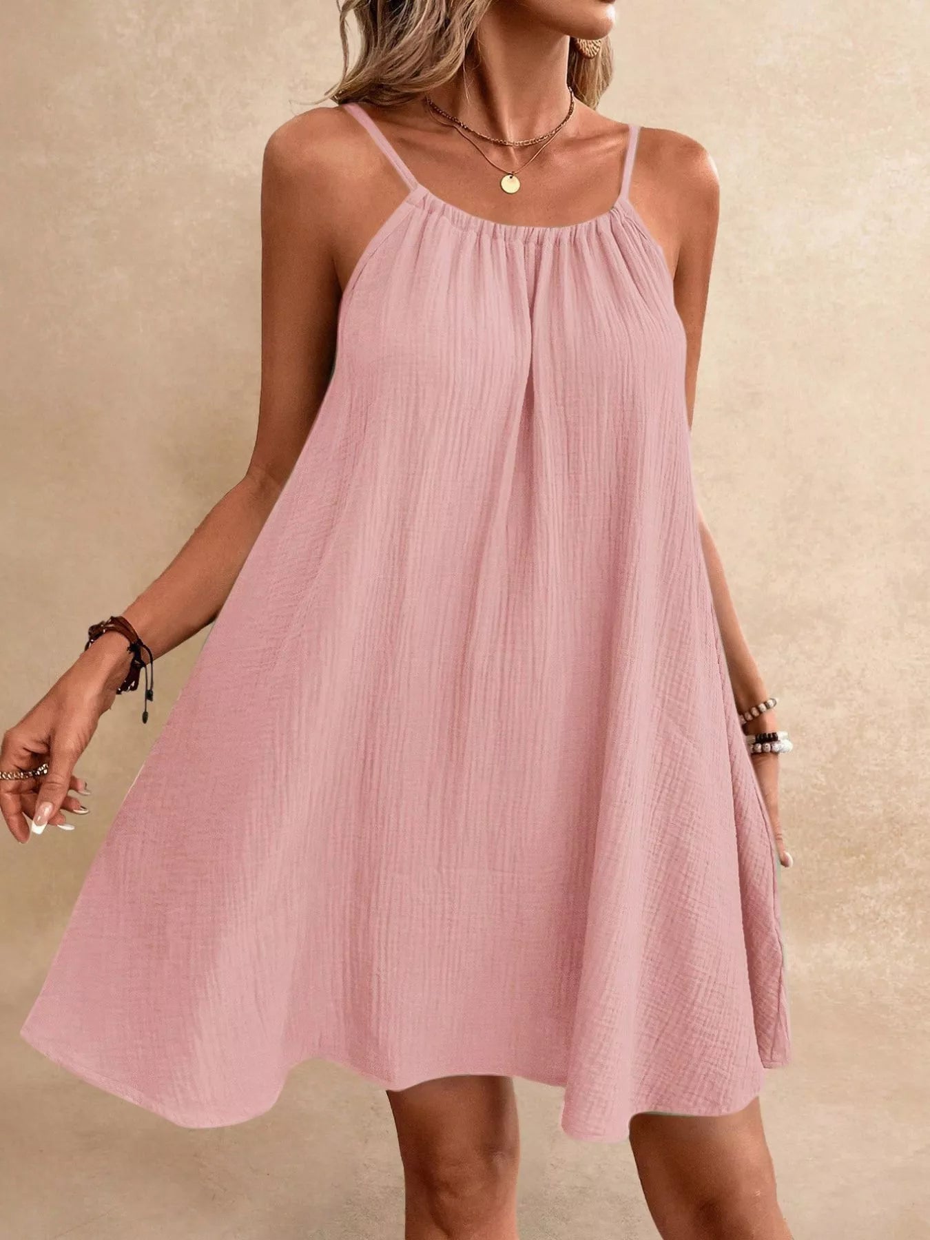 Casual Loose Spaghetti Strap Mini Dress