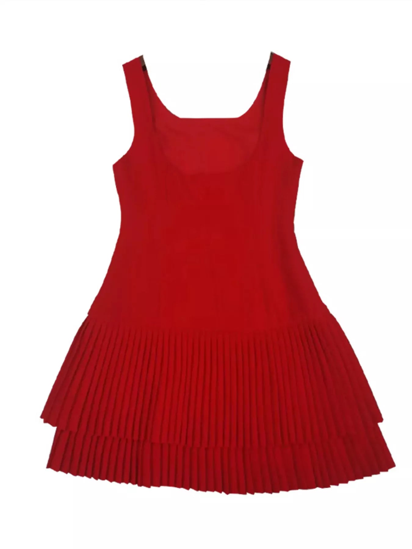 Square Neck Pleated Mini Dress