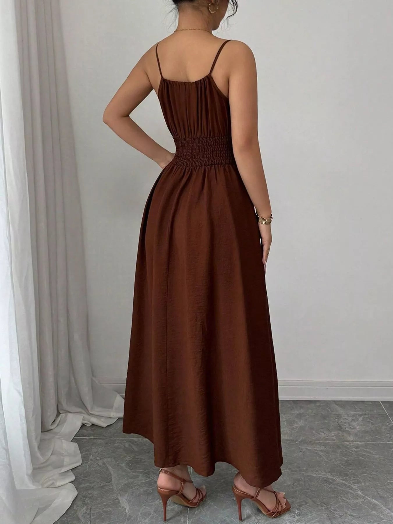 Smocked Spaghetti Strap Midi Dress