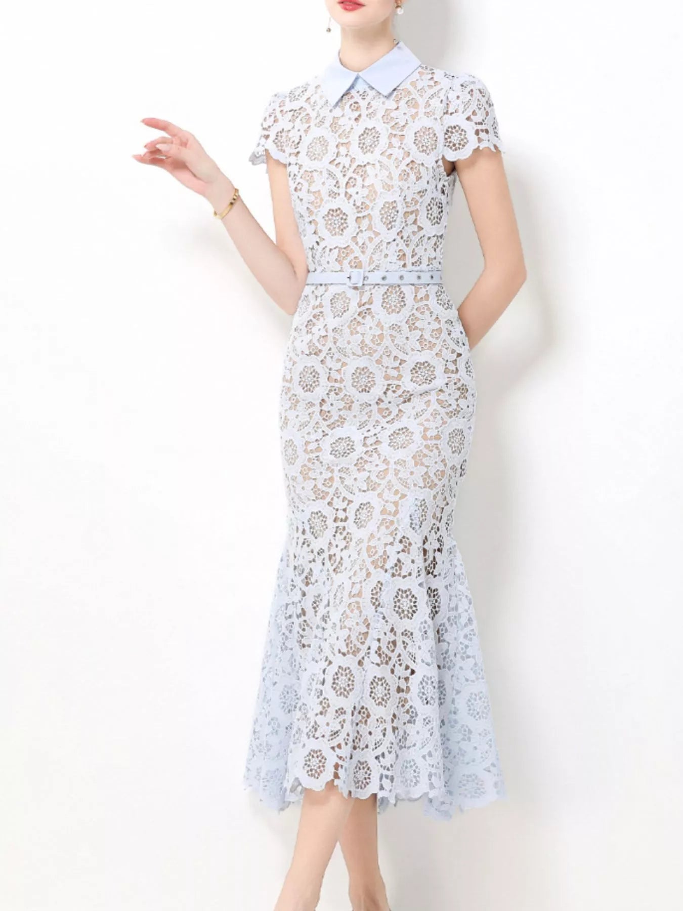Lace Short Sleeve Midi Dress