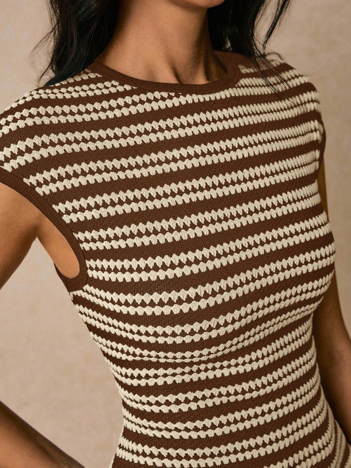 Striped Cap Sleeve Bodycon Midi Dress