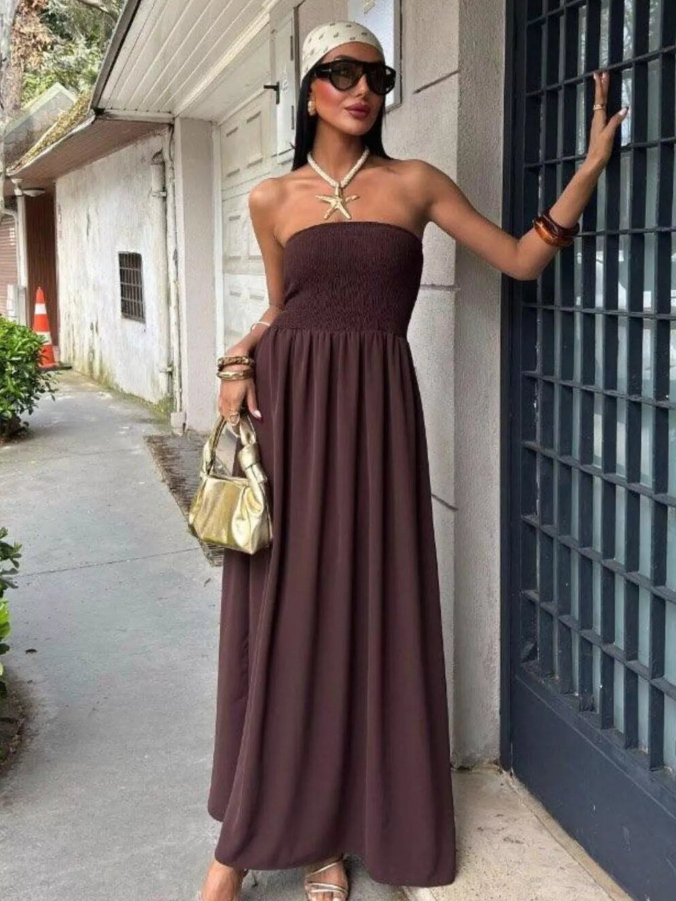 Strapless Smocked Maxi Dress