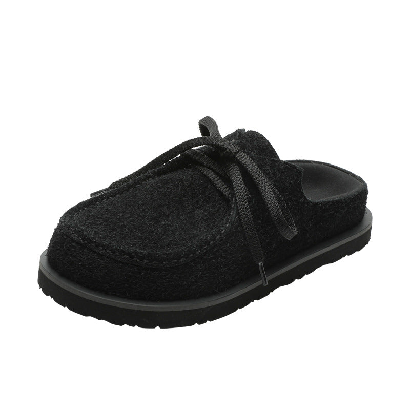 Genuine Leather Long-fur Boccon Slippers