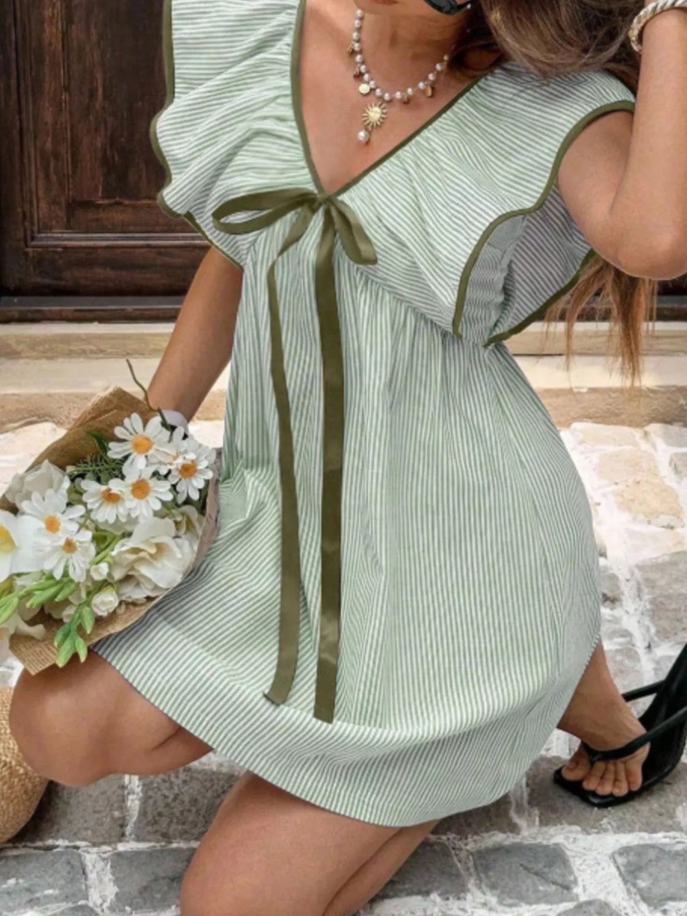 Striped Ruffle Sleeve Mini Dress