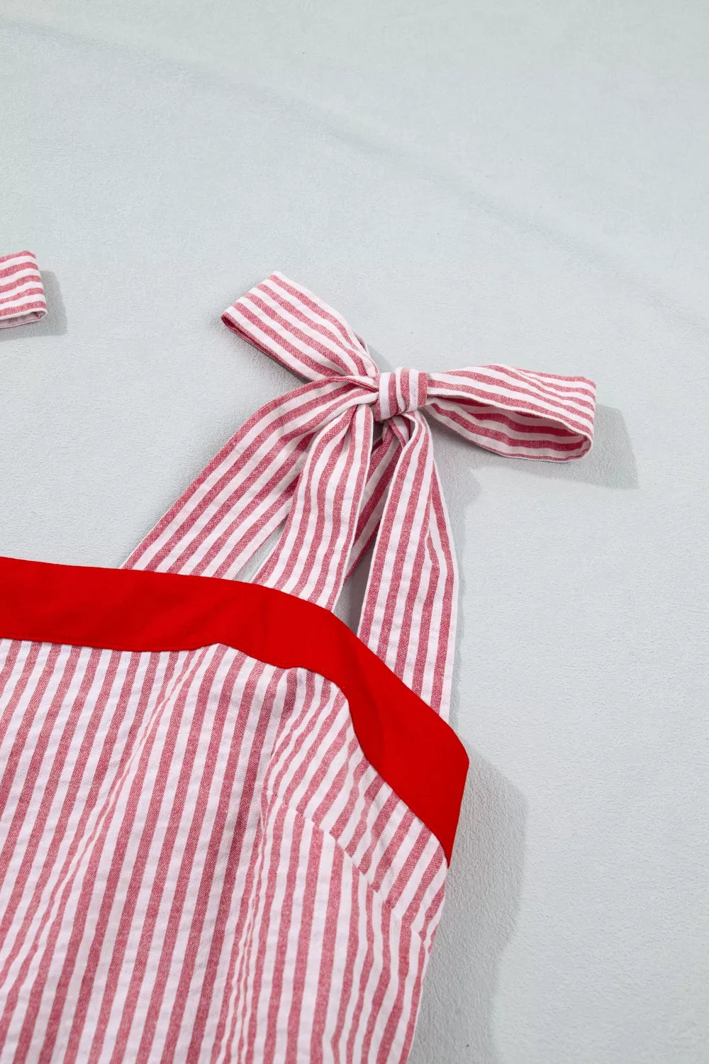 Stripe Bow Knot Straps Contrast Trim High Waist Ruffle Hem Maxi Dress
