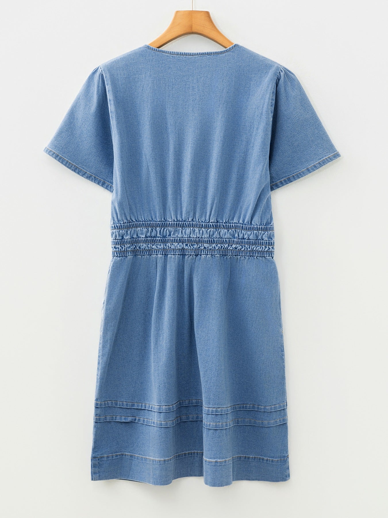 Notched Short Sleeve Denim Dress