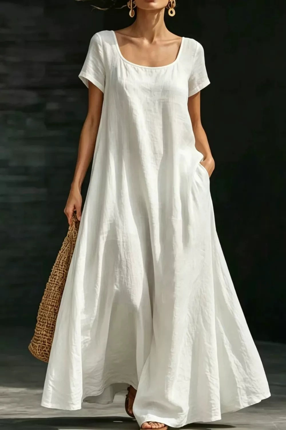 Full Size Casual Loose Short Sleeve Maxi Dress Plus Size