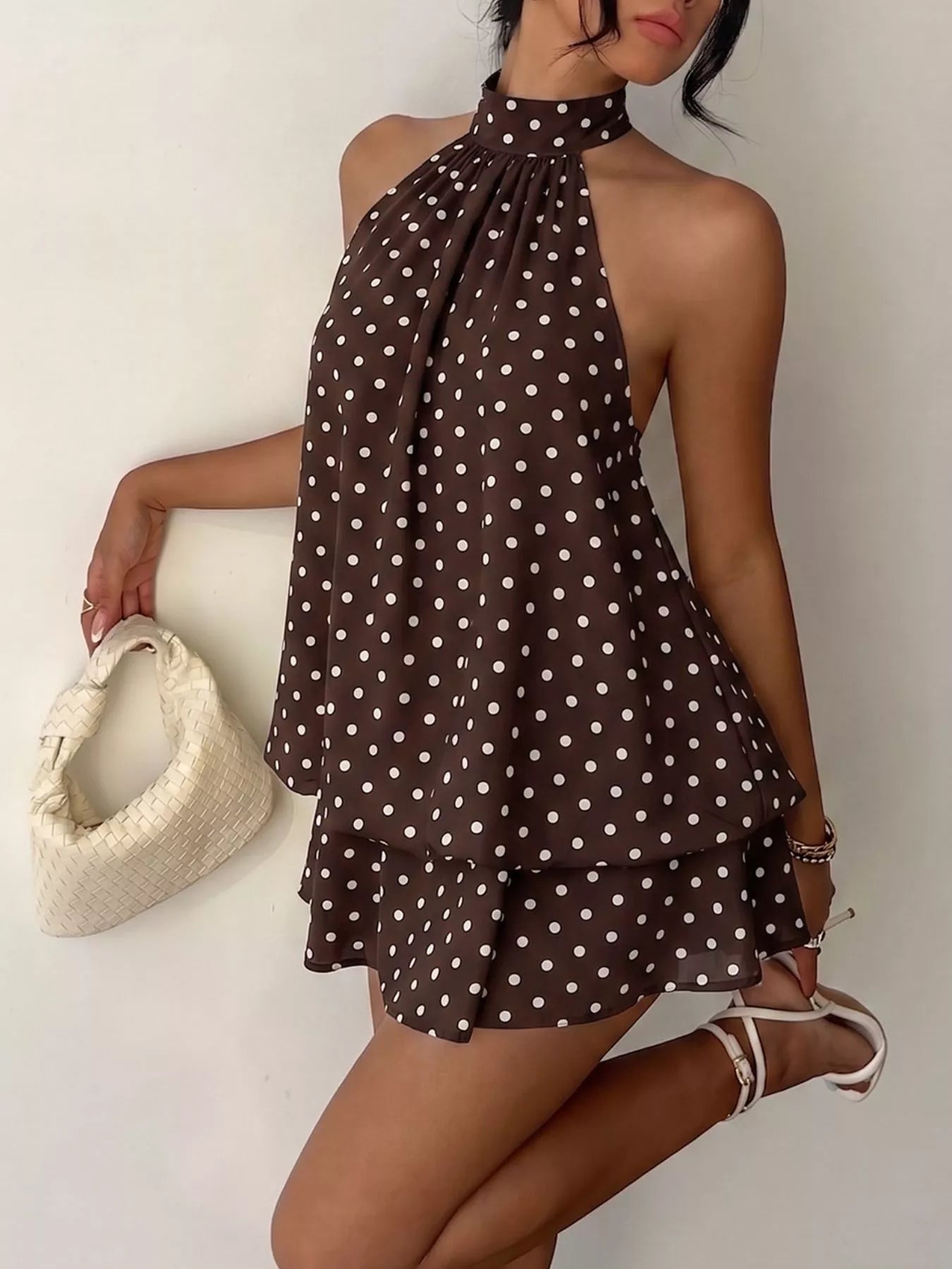 Polka Dot Halter Neck Mini Dress