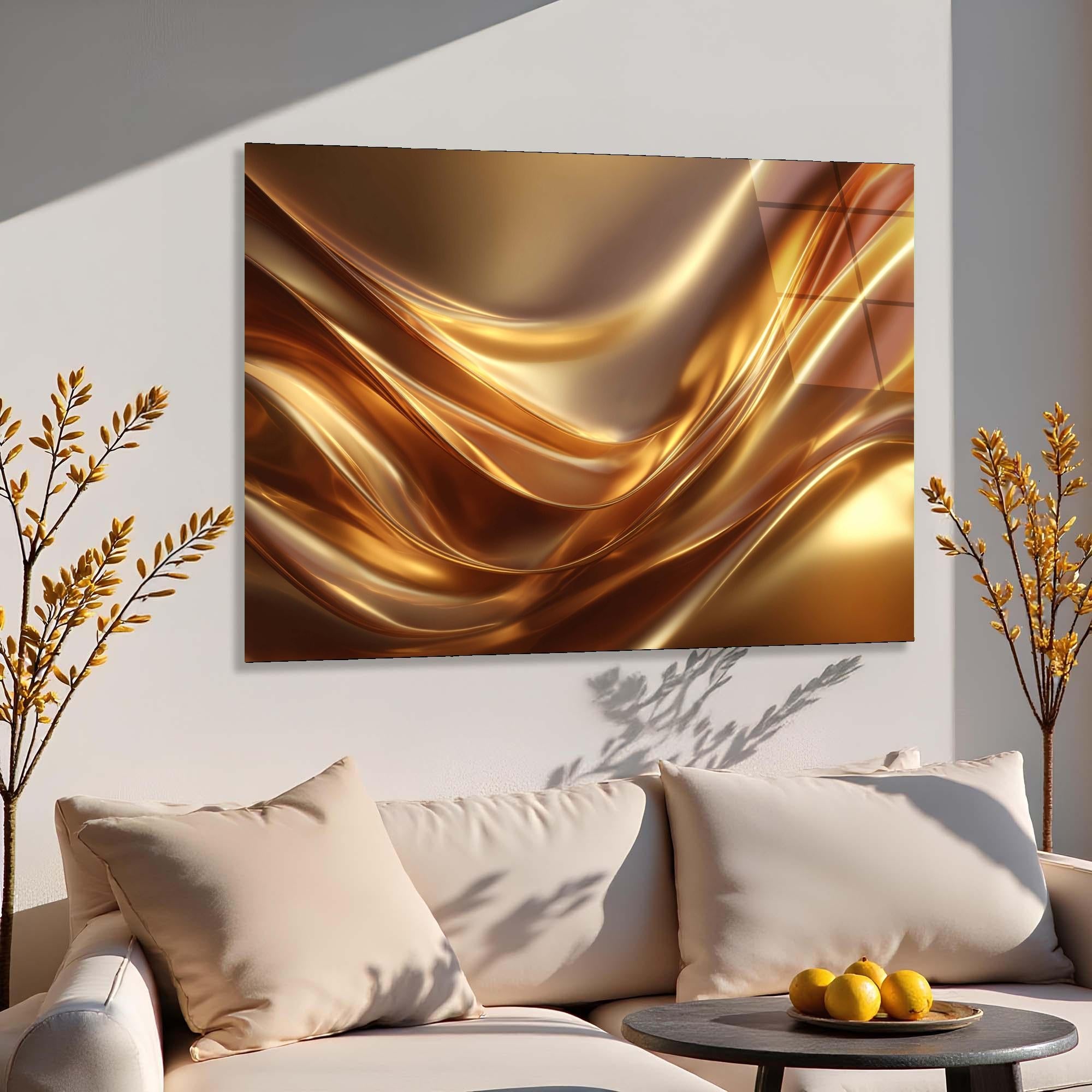 Liquid Gold Abstract Glass Wall Art | Modern Luxury Decor
