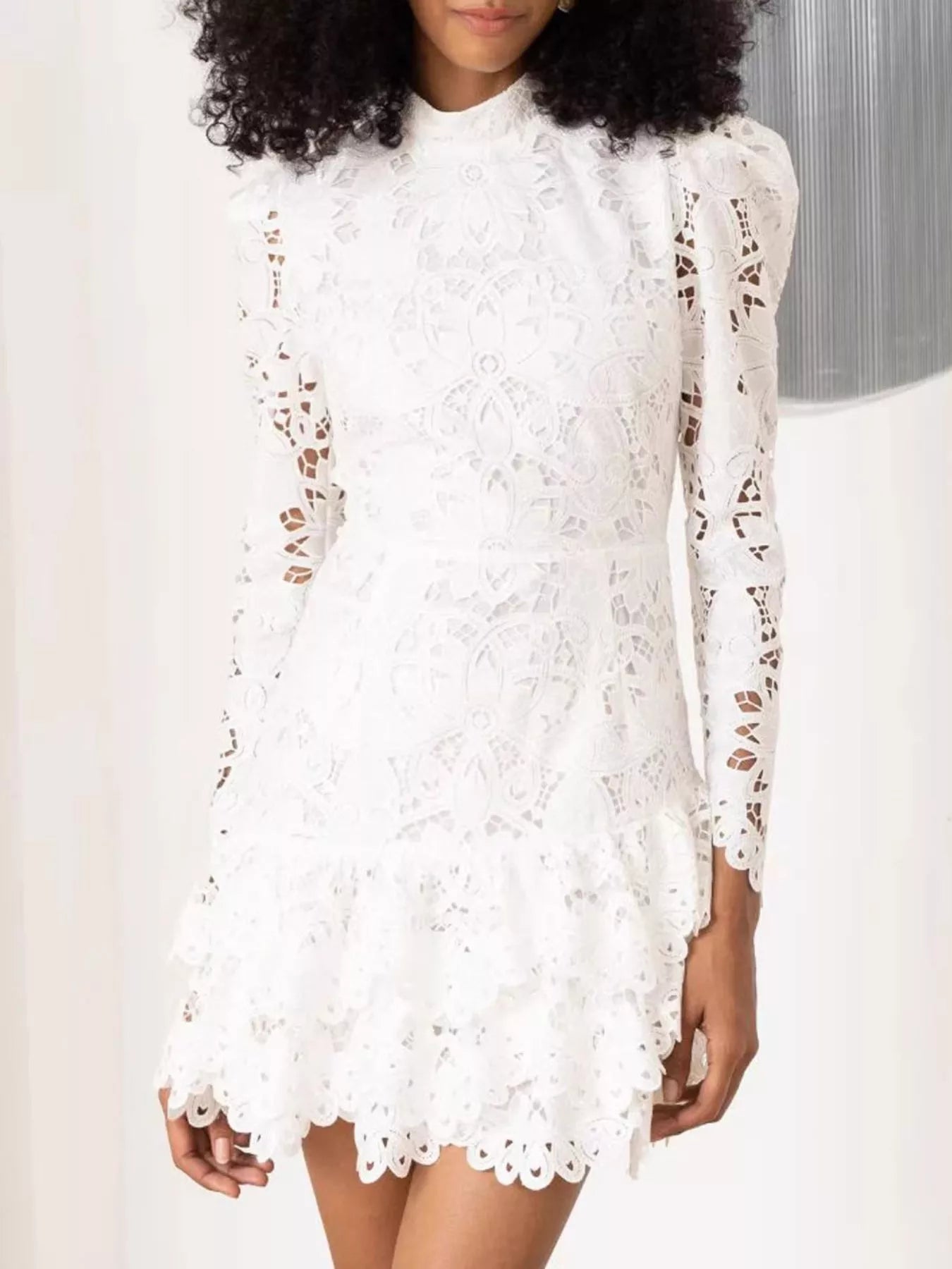 Lace Mock Neck Long Sleeve Mini Dress