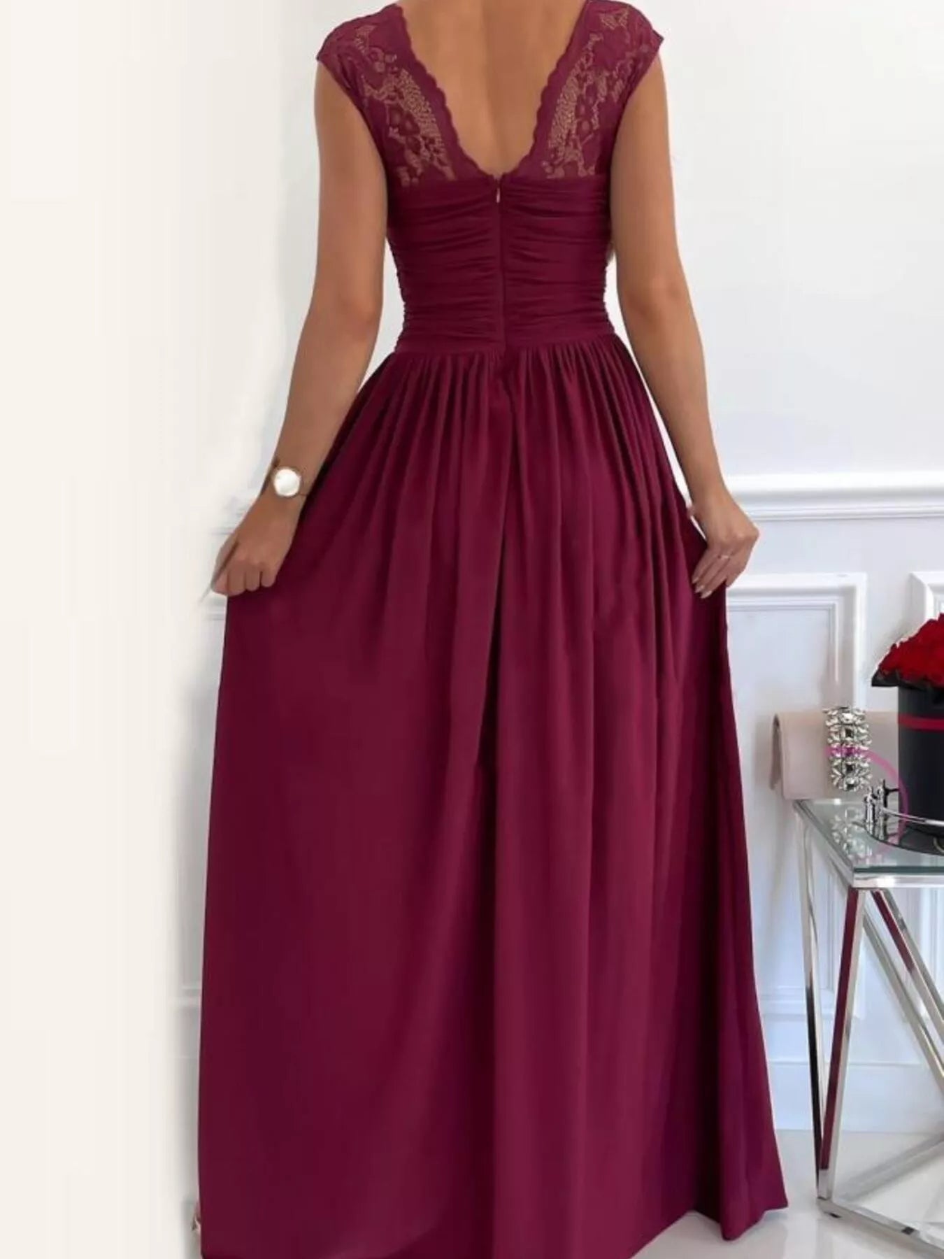 High Slit Lace Detail Maxi Dress