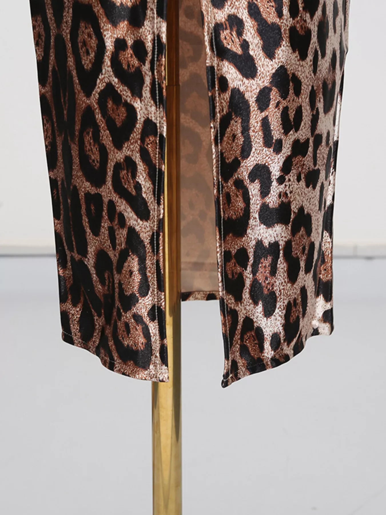Leopard Print Bodycon Back Slit Midi Dress