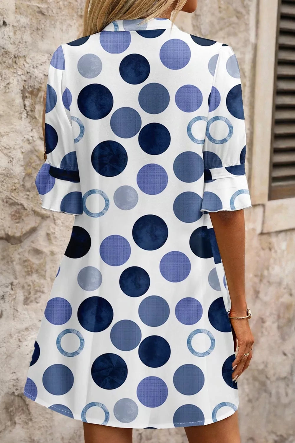Polka Dot Print Flounced Half Sleeve Casual Vacation Style Mini Dress