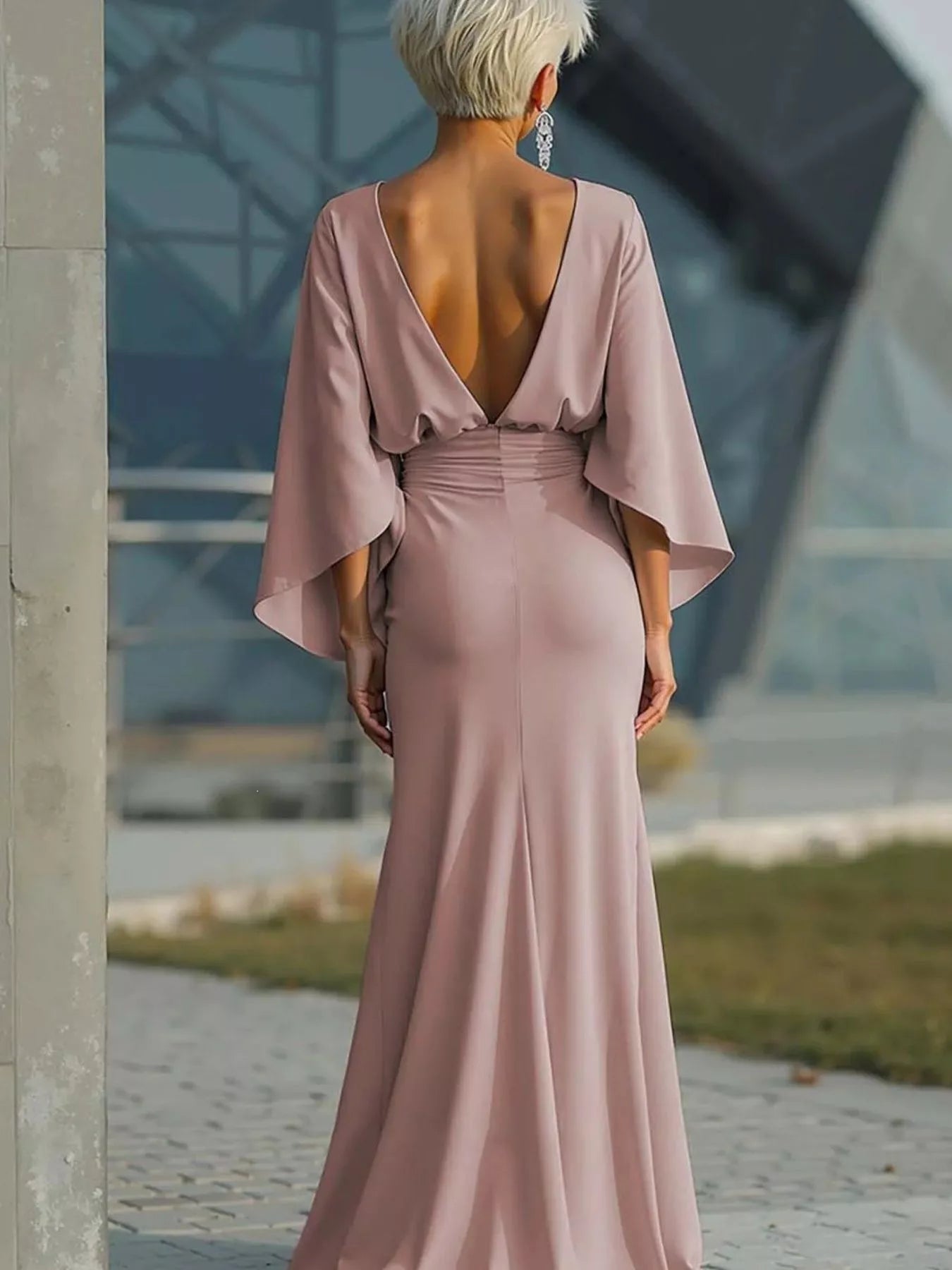 Batwing Sleeve Ruched Maxi Dress