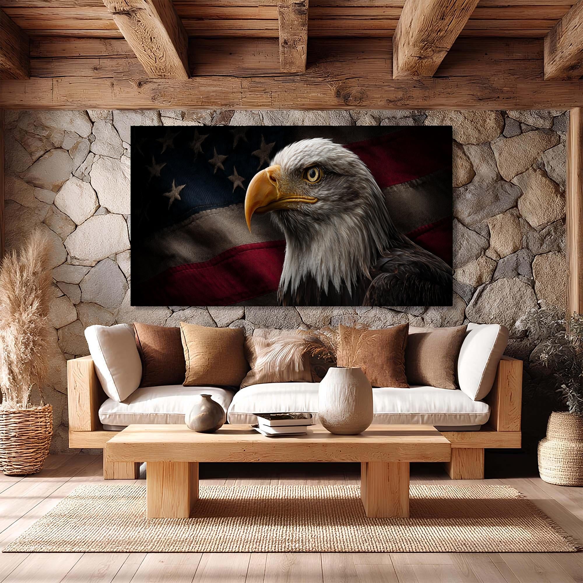 Bald Eagle Tempered Glass Art | American Flag Patriotic Decor